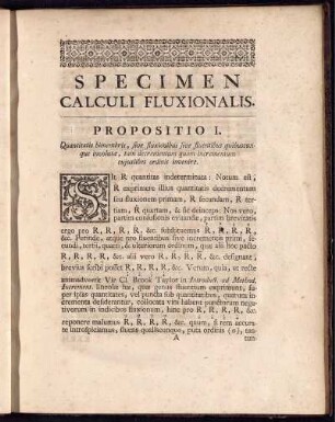 Specimen calculi fluxionalis. Propositio I.