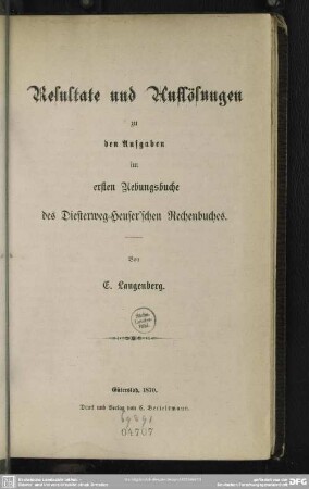1: Resultate und Auflösungen zu den Aufgaben im ... Uebungsbuche des Diesterweg-Heuser'schen Rechenbuches