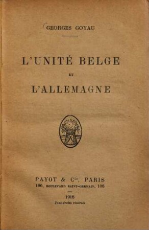 L' unité belge et l'Allemagne