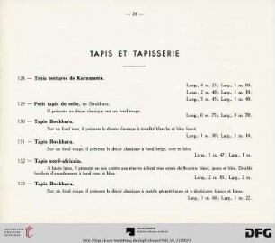 Tapis et tapisserie (Nr. 128-145)