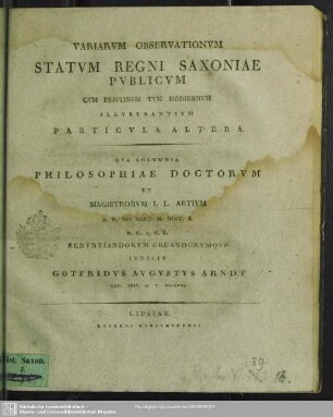 2: Variarum observationum nunc statum regni Saxoniae publicum cum pristinum tum hodiernum illustrantium particula ...