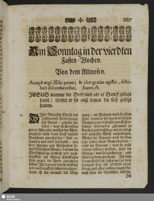 Am Sonntag in der vierdten Fasten-Wochen. Von dem Allmosen
