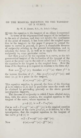 On the magical equation to the tangent of a curve.