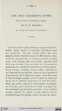 2.Ser. 6.1885: Sur deux documents coptes : écrits sous la domination arabe