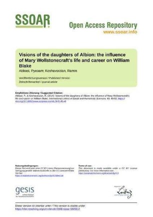 Visions of the daughters of Albion: the influence of Mary Wollstonecraft's life and career on William Blake