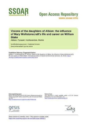 Visions of the daughters of Albion: the influence of Mary Wollstonecraft's life and career on William Blake