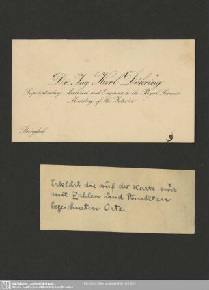 lose Beilagen - Visitenkarte des Dr. Ing. Karl Döhring, m. Notizen