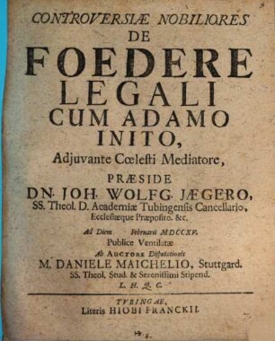 Controversiae nobiliores de foedere legali, cum Adamo inito