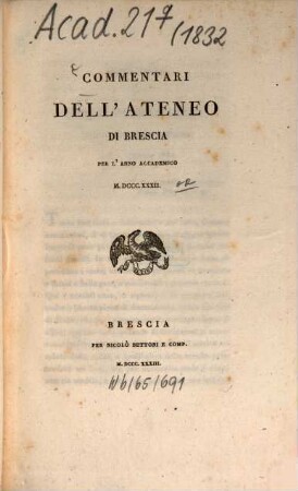 Commentari dell'Ateneo di Brescia. 1832