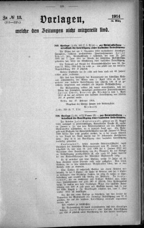 Anlage: zu No.13. (219-225.), Vorlagen, welche den Zeitungen nicht mitgeteilt sind