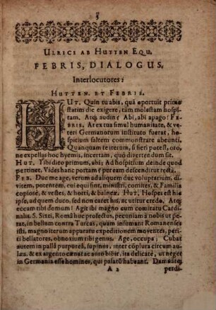 Febris : dialogus Ullrici ab Hutten equitis Franci &