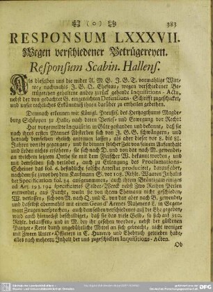 Responsum LXXXVII. Wegen verschiedener Betrügereyen