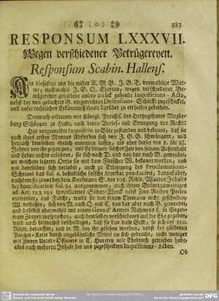Responsum LXXXVII. Wegen verschiedener Betrügereyen