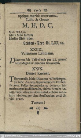 XXIIX. Valentinus Lehmann
