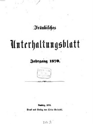 Fränkisches Unterhaltungsblatt, 1870, Nr. 1 - 26
