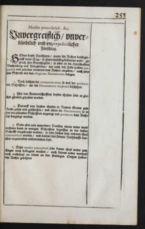 Modus procedendi, &c. Unvergreiflich/ unverbündtlich und unpraejudicirlicher Fürschlag.