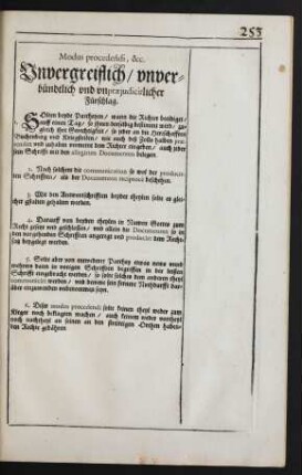 Modus procedendi, &c. Unvergreiflich/ unverbündtlich und unpraejudicirlicher Fürschlag.