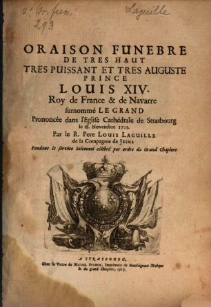 Oraison funebre de Louis XIV. roy de France