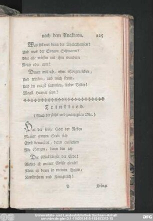 Trinklied. (Nach der sechs und zwanzigsten Ode.)