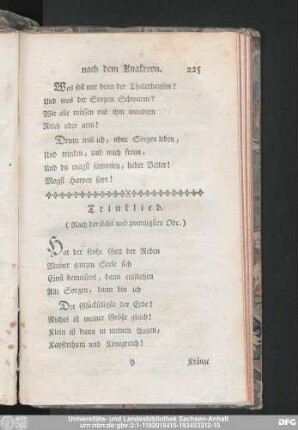 Trinklied. (Nach der sechs und zwanzigsten Ode.)