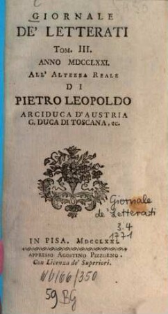 Giornale de'letterati. 3, 3. 1771