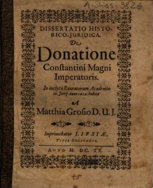 Dissertatio historico-iuridica de donatione Constantini Magni imperatoris