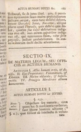 Sectio IX. De Materia Legum, Seu Officiis Et Actibus Humanis.