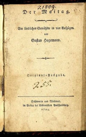 Der Maitag : Ein ländliches Gemählde in vier Aufzügen