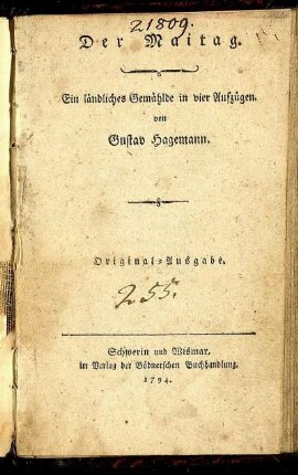 Der Maitag : Ein ländliches Gemählde in vier Aufzügen
