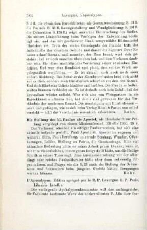 584-585 [Rezension] Lavergne, R. P., L'Apocalypse