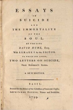 Essays On Suicide And The Immortality Of The Soul