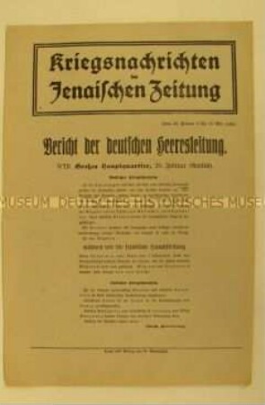 Nachrichtenblatt der "Jenaischen Zeitung" zum Kriegsverlauf an der West- und Ostfront