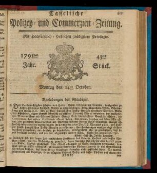 43tes Stueck, Montag den 24ten October. 1791