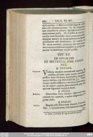 Tit. XV. De Divortiis Ex Sententia Iuris Canonici.