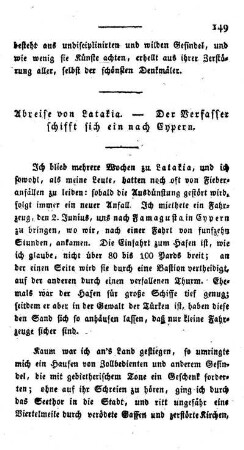 Abreise von Latakia. - Der Verfasser schifft sich ein nach Cypern.