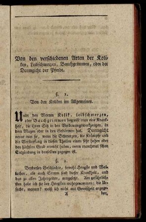 Von den Koliken im Allgemeinen.