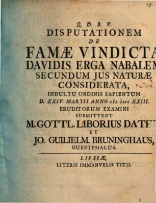 Disp. de famae vindicta Davidis erga Nabalem secundum ius naturae considerata