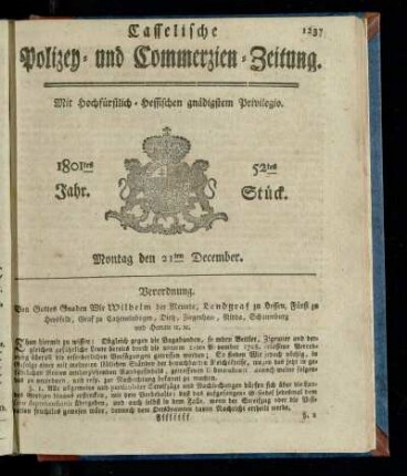 52tes Stueck, Montag den 21ten December 1801
