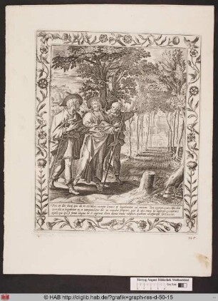 Christus und zwei Jünger auf dem Weg nach Emmaus.