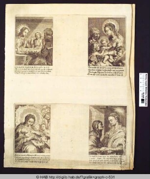 Maria und das Christuskind umringt von Johannes dem Täufer, der heilgen Elisabeth und einem Engel