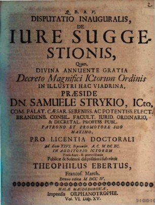 Disputatio Inauguralis, De Iure Suggestionis