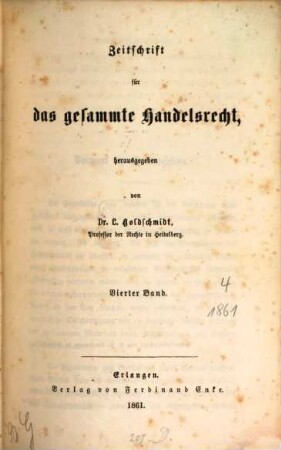 Zeitschrift für das gesamte Handelsrecht. 4. 1861