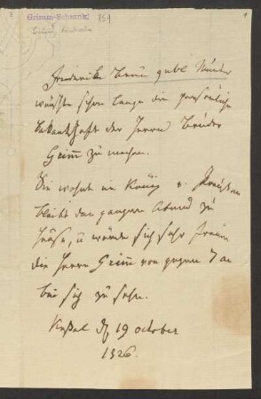 Brief an Jacob Grimm und Wilhelm Grimm : 19.10.1826