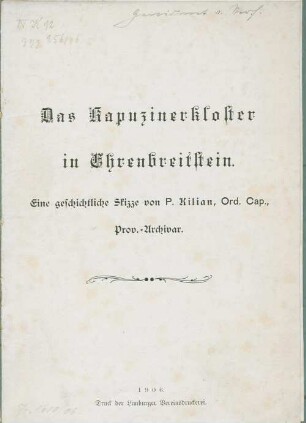 Das Kapuzinerkloster in Ehrenbreitstein