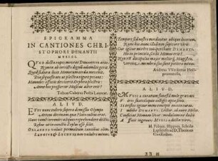 Epigramma In Cantiones Christophori Damantii Musici