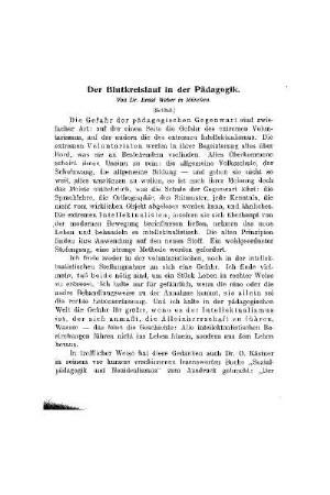 Der Blutkreislauf in der Pädagogik : (Schluß)