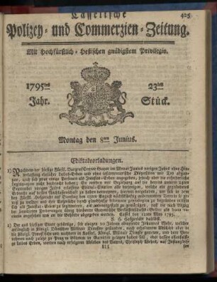 23tes Stueck, Montag den 8ten Junius 1795