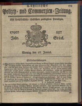 23tes Stueck, Montag den 8ten Junius 1795