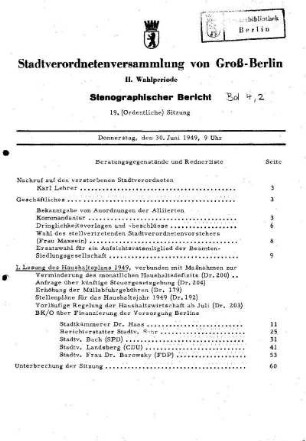 Nr. 19, 30. Juni 1949, Ordentliche Sitzung