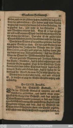 Der XXVIII. Artickel. Von der Bischöffe Gewalt.